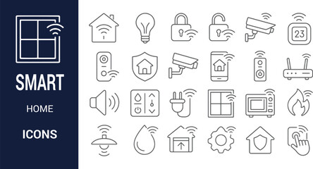 Smart Home Icon Set Modern Line Art Graphics for UI Design