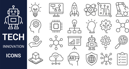 Tech Innovation Icons A Collection of Line Art Graphics for Technology and Innovation Concepts