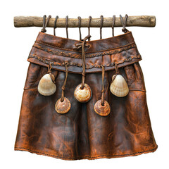 Handcrafted Leather Skirt with Seashells Decor and Rustic Charm