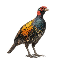 Colorful Game Bird with Brilliant Feathers on White Background