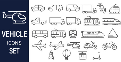 Extensive Collection of Vehicle Icons Cars, Trucks, Airplanes, and More