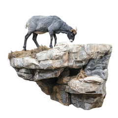 Mountain Goat Standing on Rocky Cliff Edge Against White Background