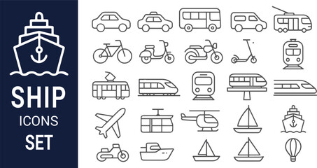 Comprehensive Transportation Icons Set Ship, Car, Train, Airplane & More