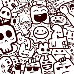 seamless doodle pattern with funny monsters