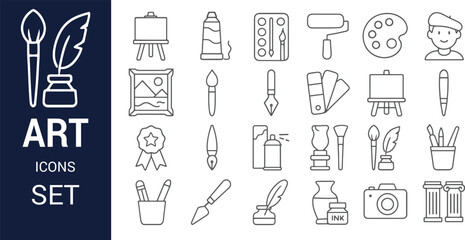 Collection of Art Icons Brushes, Paints, Canvases, and More