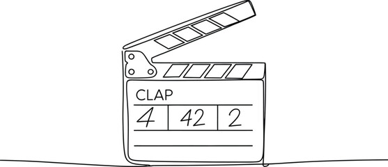 Movie clapper board Single line vector illustration