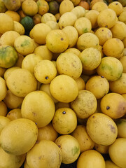 Abundant Pile of Fresh Yellow Oranges at the Market