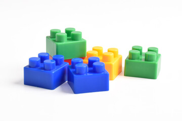 Plastic building blocks isolated on white background