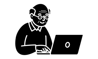 高齢者のパソコン操作、インターネットを楽しむシニア
