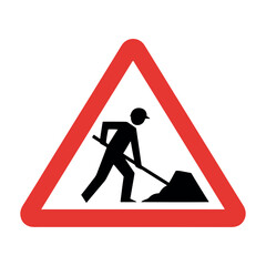 Road Work Warning Sign &ndash; Vector Construction Zone Traffic Sign with Worker Silhouette

