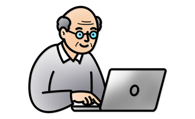 高齢者のパソコン操作、インターネットを楽しむシニア
