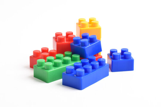 Colorful Plastic toy blocks isolated on white background. Building Blocks
