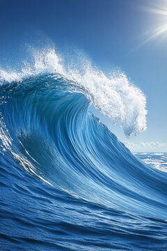 This photo captures the raw power and majestic beauty of a huge ocean wave.