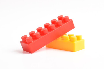 Colorful Plastic toy blocks isolated on white background. Building Blocks © Mulad Images