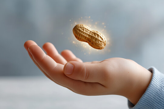 Peanut In Hand Concept For Healthy Snack And Food Allergy Awareness