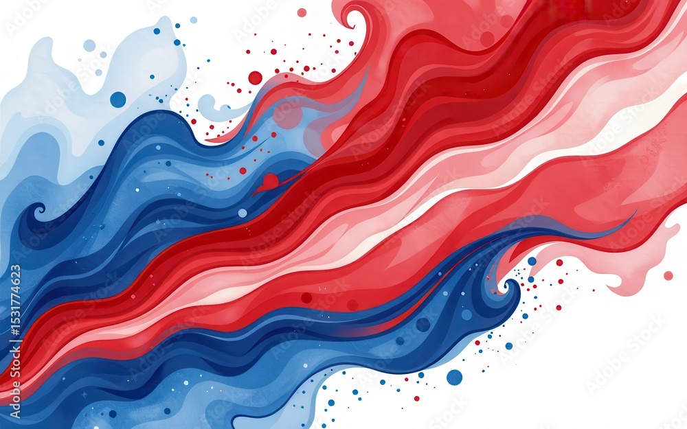 Poster abstract waves of red and blue create a dynamic flowing design with a hint of texture.