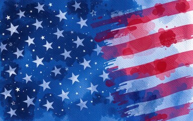 Artistic representation of the American flag with textured effects and vibrant colors.