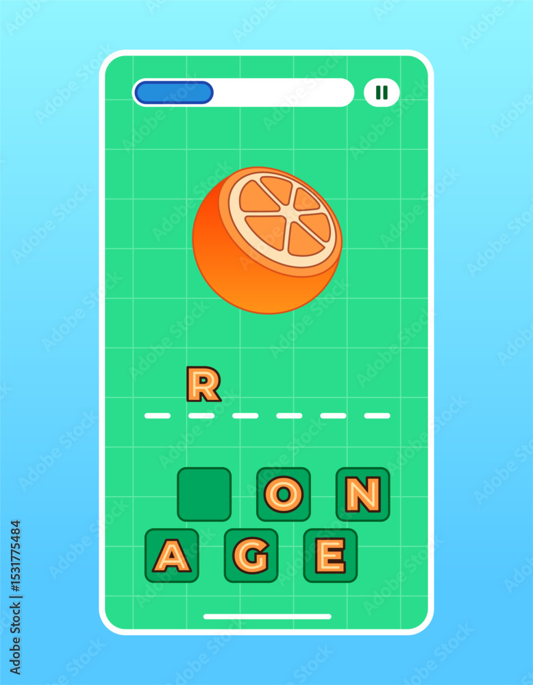 Poster words orange scramble spelling mobile apps smartphone application user interface for children colorf