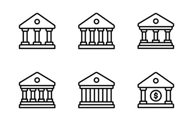 bank building icon set vector