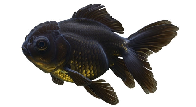 Detailed Black Moor Goldfish with Finely Textured Scales and Flowing Fins