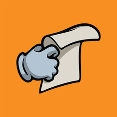 Hand holding paper cartoon vector illustration
