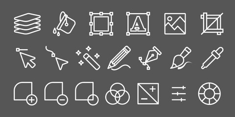 Graphic design editing illustration software application icon set collection tools interface elements