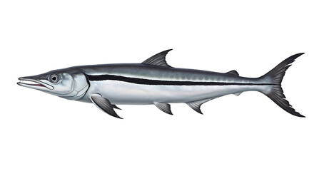 Obraz premium Detailed Illustration of a Sleek Barracuda with Striking Black Stripe and Sharp Teeth