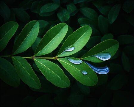 Close-up of vibrant green leaves with water droplets