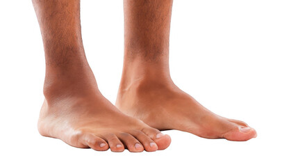 Pair of bare feet is shown standing on a transparent background, capturing the details of skin texture and the natural positioning of the toes and ankles