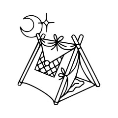 a camping tent and trees coloring page