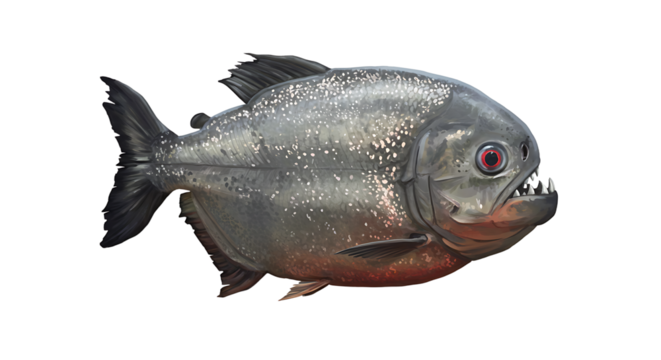 Detailed Piranha Illustration with Sharp Teeth and Red Eye