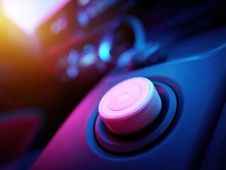 Close-up of a car's illuminated control knob