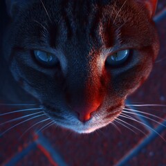 Close-up of a cat's face, dramatic lighting