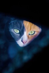 Close-up of a cat's face, split colors