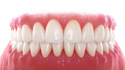 Displaying perfect white teeth alongside swollen gums highlighting gingivitis, emphasizing the importance of dental hygiene and the impact of oral health issues on well being