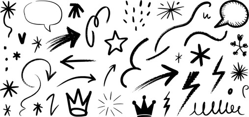 Black Ink Hand Drawn Arrows Stars Crowns Speech Bubbles and More