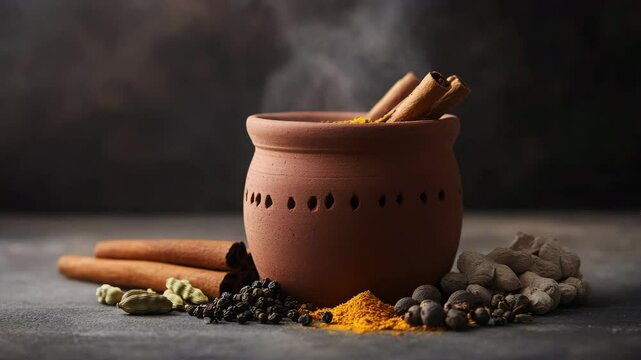 Indian Spices in Clay Vessel

