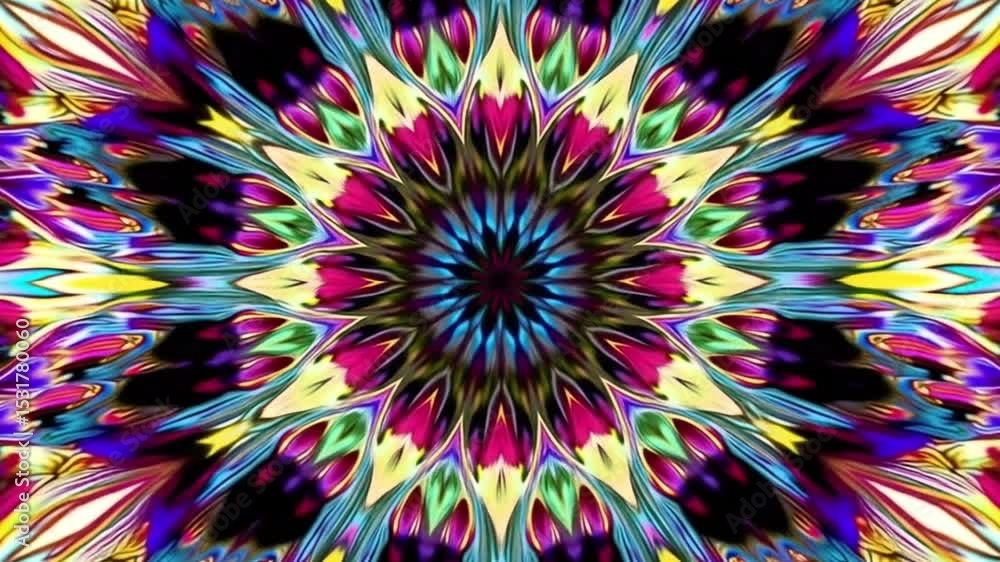 Poster mesmerizing abstract kaleidoscope animation with vibrant colors and dynamic motion