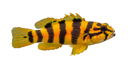 Vibrant Orange and Black Striped Fish in Profile View