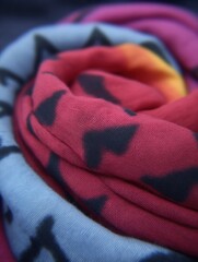 Close-up of a colorful fabric scarf