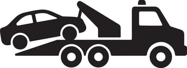 Tow truck towing a car silhouette vehicle recovery vector art illustration.