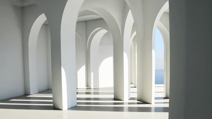 A minimalist interior showcasing elegant white arches and natural light.