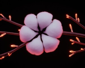 Close-up of a cotton boll with glowing branches