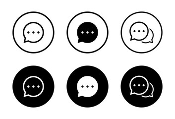 Round speech bubble, message, chat icon set on black circle. Comment, SMS sign symbol