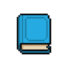 Blue Pixel Book Icon – Retro 8-Bit Style for Educational Themes