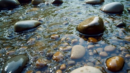 High-Resolution Seamless Pebble and Creekside Ground Textures with Natural Wet Stones and Riverbed Gravel – Perfect for Nature Scenes and Environmental Visualizations.