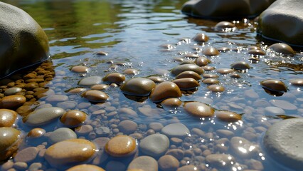 High-Resolution Seamless Pebble and Creekside Ground Textures with Natural Wet Stones and Riverbed Gravel – Perfect for Nature Scenes and Environmental Visualizations.