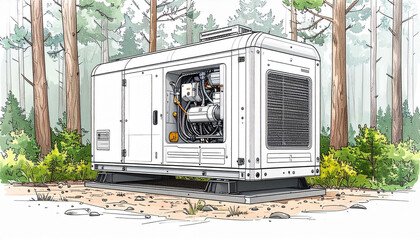 Powerful Generator in a Forest Setting Industrial Equipment in Nature