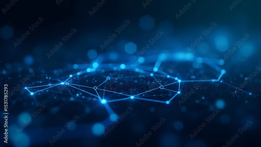 Poster abstract network connections with glowing dots on a dark background