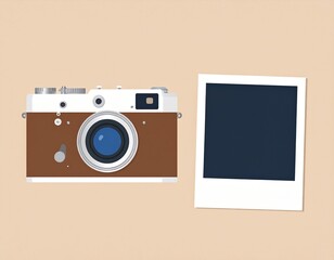 Generated image 베이지톤의 깔끔한 배경에 빈티지한 카메라와 폴라로이드 사진 일러스트 Illustration of a vintage camera and Polaroid photo on a clean beige background
